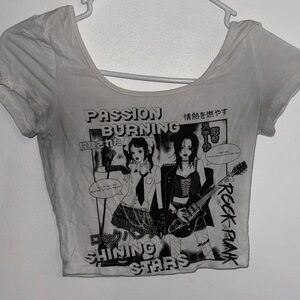 SHEIN Black and White Graphic Crop T-Shirt